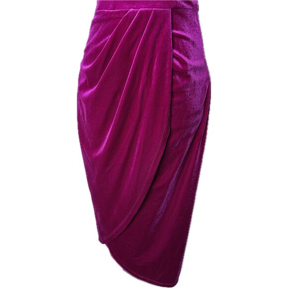 Lulus Impressive Essence Magenta Velvet One-Shoulder Cutout Midi Dress Small - Picture 7 of 16